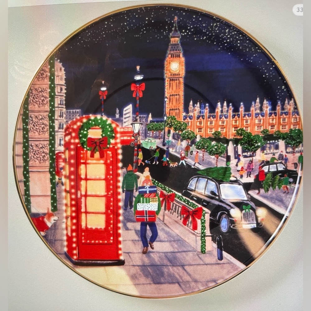 ❤️ ANTHROPOLOGIE HOLIDAY IN THE CITY STONEWARE LONDON PLATE NEW